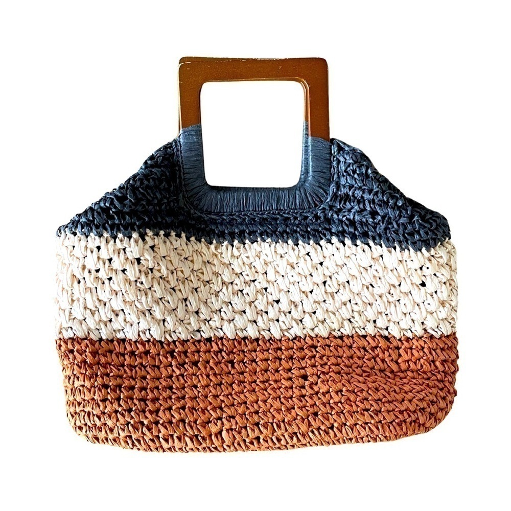 Sasha + Sofi Three Tone Handmade Straw Braided Clutch/Crossbody/Shoulder Purse